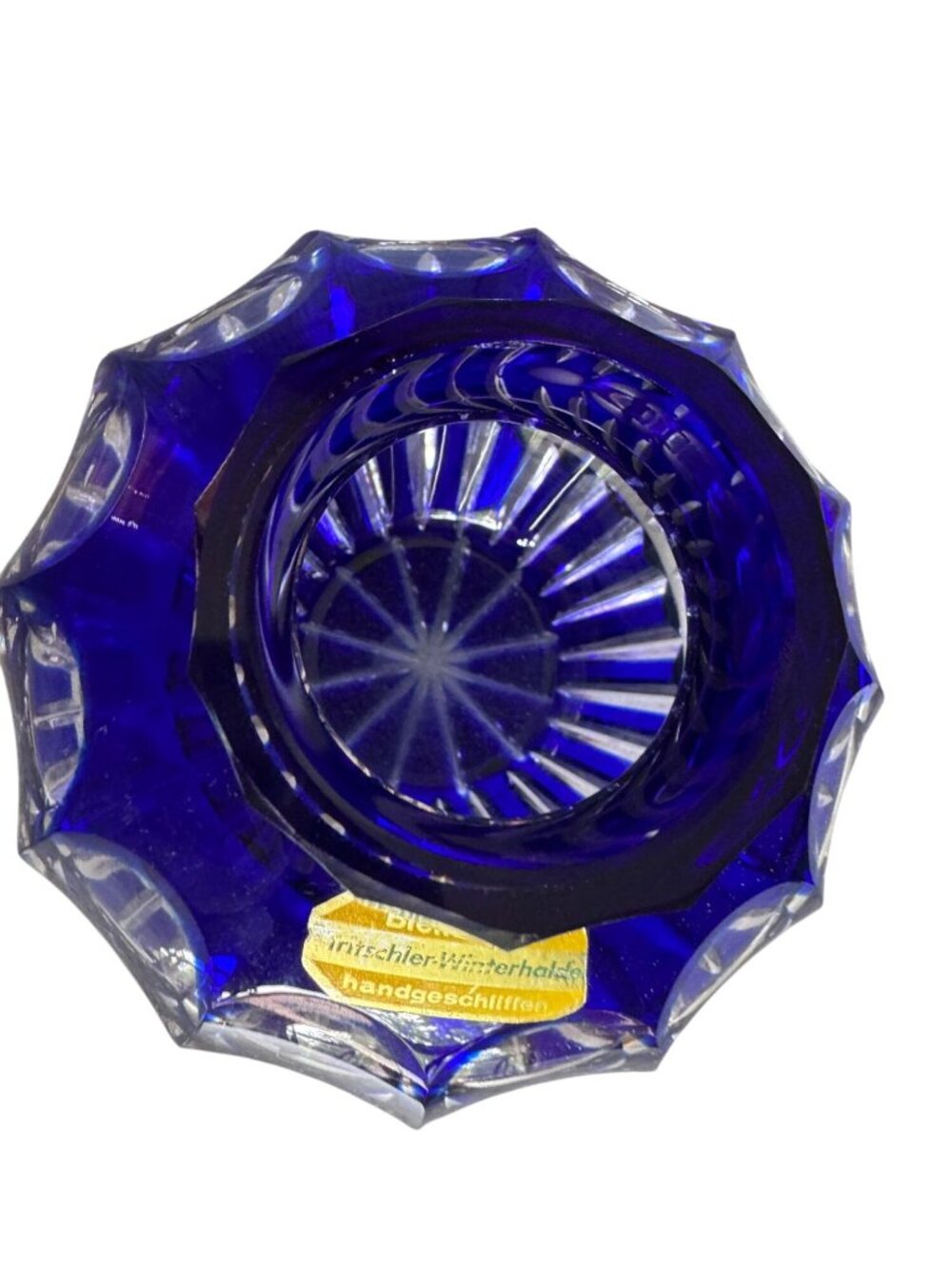 Vintage Cobalt Blue Cut to Clear Lead Crystal Rose Bowl Vase Germany 5" - Picture 4 of 9